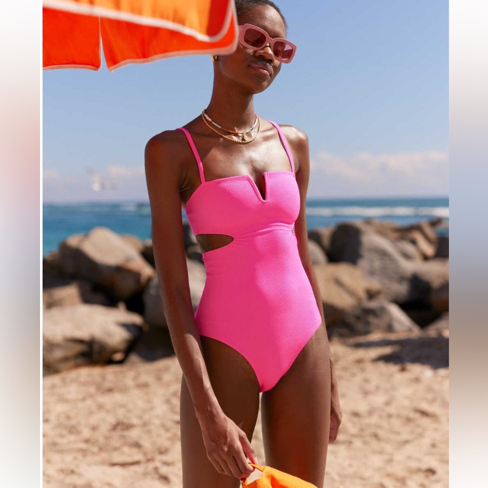 Aerie Shine Pique V‎ Wire Cutout One Piece Swimsuit in Pink Infusion Sz. XL NWT